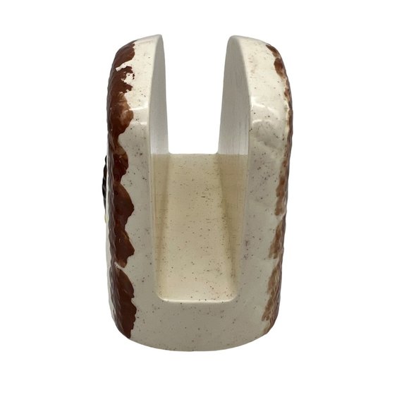 Vintage Hand Painted Chicken Themed Napkin Holder Ceramic 5" Tall White Brown - Picture 3 of 5